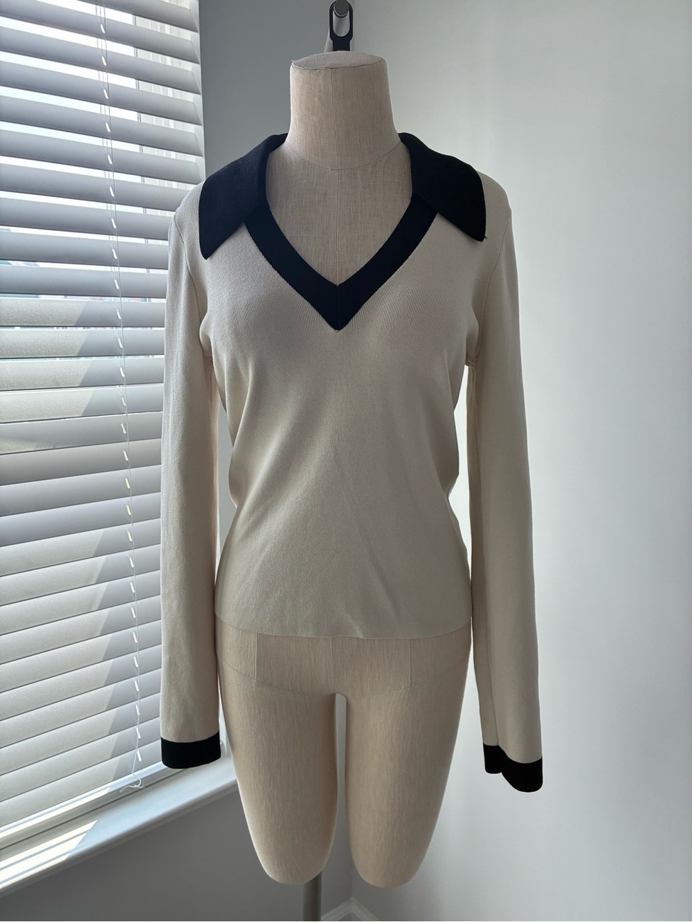 Express Women's Silky Soft Fitted Tipped V-Neck Polo Sweater